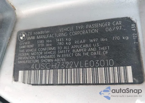 1997 BMW Z3 1.9L Roadster from USA, damaged, VIN 4USCH7322VLE03010